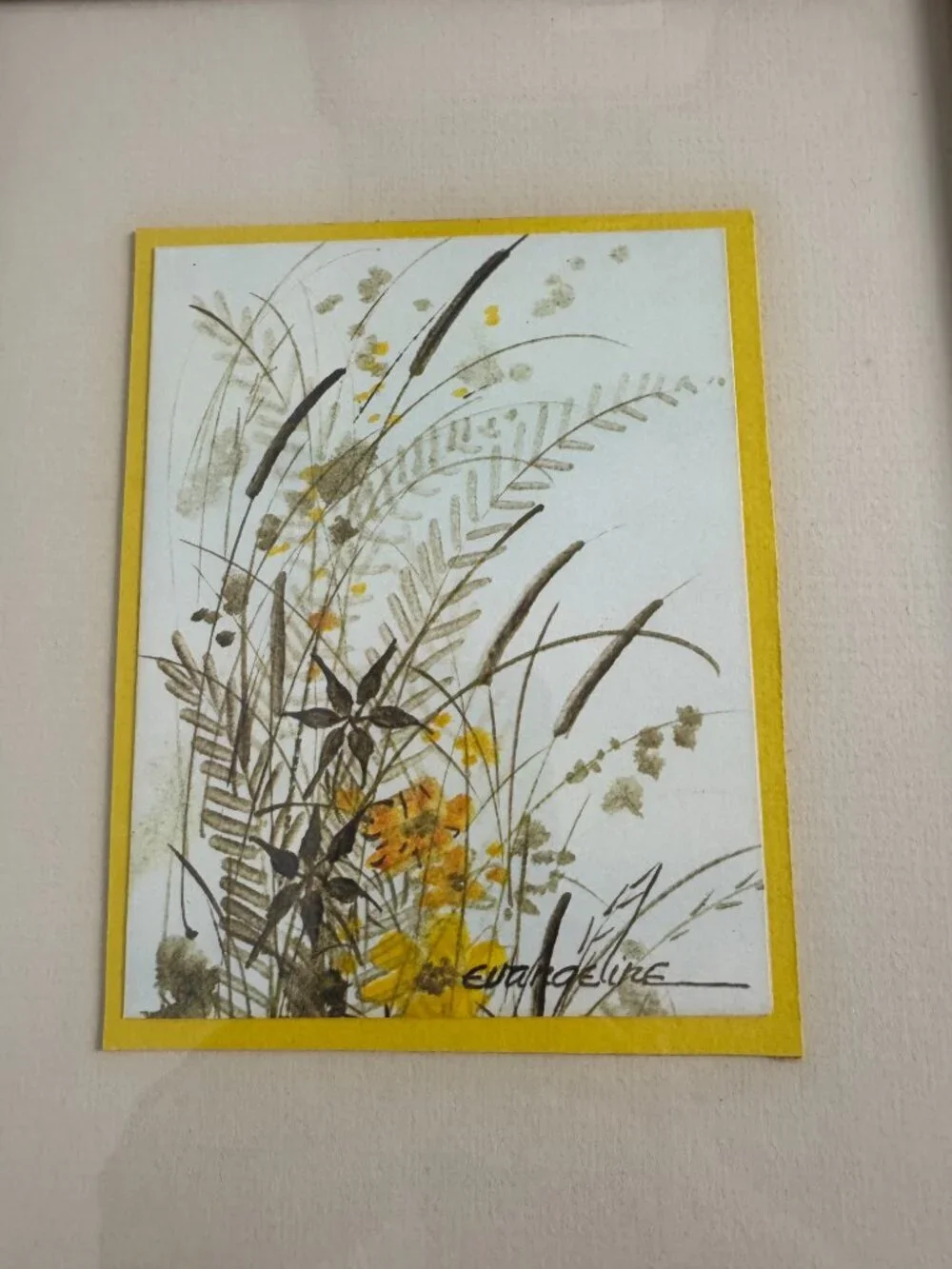 Neutral Wildflower Watercolor Print Botanical Art Boho Rustic Style Wood Frame